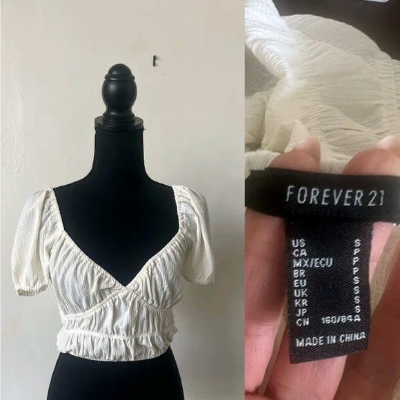 NWOT White Puff Sleeve Crop Top - Picture 1 of 7